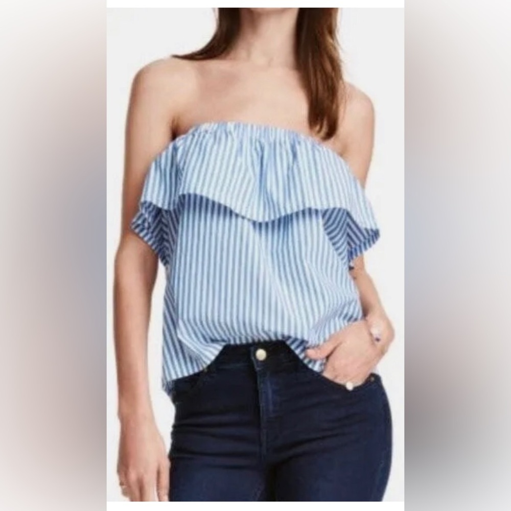 H&M Blue and White Ruffle Tube Top in Small